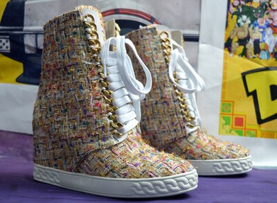 Wedge High Heel Boots Women Mixed Colored Woolen Fabric Leather Lace Up Platform Ankle Boots Women Motorcycle Boots Zipper Boots - LiveTrendsX