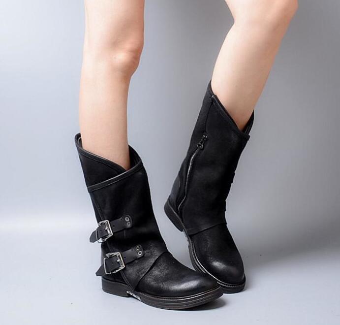 New autumn/winter  low heel side with belt buckle boots in female 40-43 - LiveTrendsX