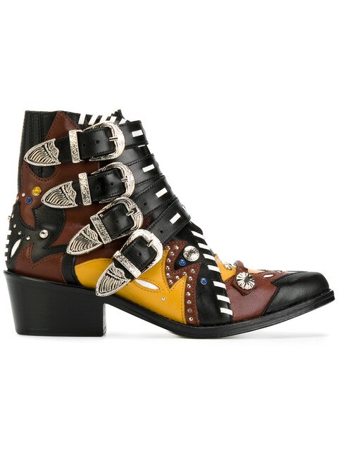 Spring Women Multi-color Leather Patchwork Metal Buckle Ankle Boots Rivets Studs Chunky Heels Motorcycle Boots Ladies Zapatos - LiveTrendsX