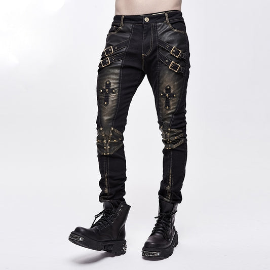Devil Fashion Punk Rock Trousers Men Metal Buckets Cross Black Long Pants Men Rivets Casual Pants - LiveTrendsX