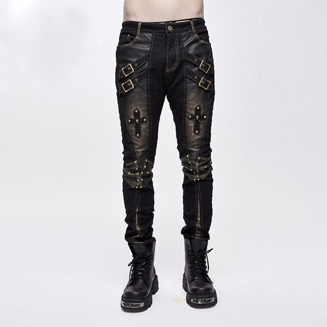 Devil Fashion Punk Rock Trousers Men Metal Buckets Cross Black Long Pants Men Rivets Casual Pants - LiveTrendsX