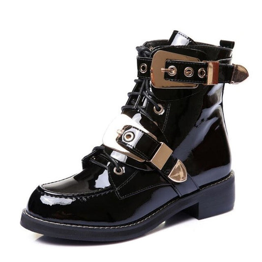 Women Boots Stylish Sewing Ankle Boots Woman Motorcycle Boots Outdoor Buckle Lacing Female Footwear Size 33-40 - LiveTrendsX