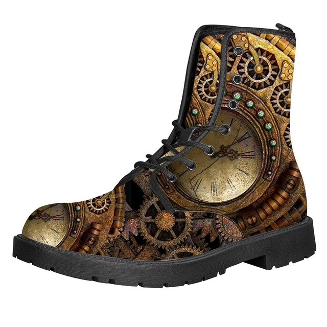 clock Gears Print Women Martin Boot Platform Shoes Female Motorcycle Ankle Snow Boots For Woman Botas mujer - LiveTrendsX