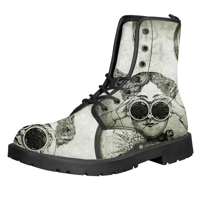 Steam Punk Print Women Martin Boot Platform Shoes Female Motorcycle Ankle Snow Boots For Woman Botas mujer - LiveTrendsX