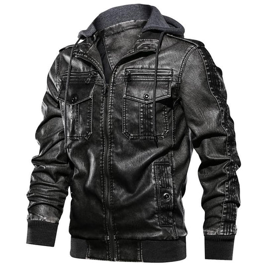 European size S-2XL Luxury Men PU Military Leather Jacket Hooded Motorcycle PU Leather Jackets Coats Male Jaqueta Couro - LiveTrendsX