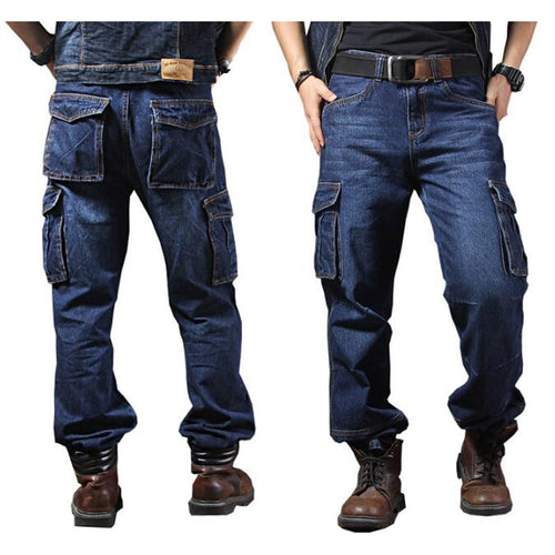 Men Jeans Straight Cargo Trousers Casual Cotton Overalls Mens Fashion Loose Seasons Men's Jeans Plus Size - LiveTrendsX