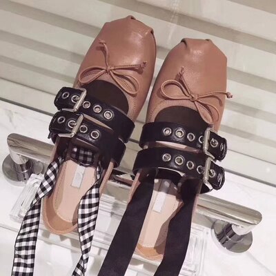 Double Buckles Decor Female Ballet Shoes Elegant Flats Butterfly-knot Leather Flat Shoes Woman Chaussures Femme New Casual Shoes - LiveTrendsX