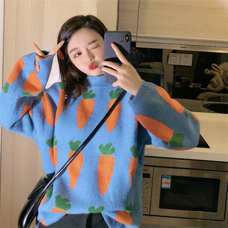 Women's Clothing Cute Kawaii Thicken Loose Carrot Embroidery Sweater Lady Harajuku Ulzzang Sweaters For Women Knitted Sweater - LiveTrendsX