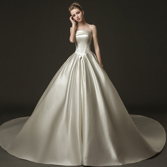 Best France Satin A-line Wedding Dresses  Vestido De Noiva Simples Strapless Lace Up Simple Bridal Gowns Gelinlik - LiveTrendsX