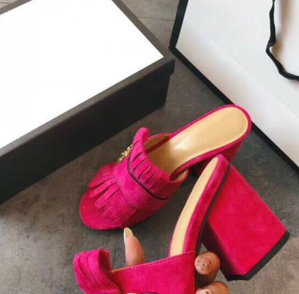 leather Fish mouth toe heels Luxury  women gg shoes retro fashion tassels high heels footwear women pumps - LiveTrendsX