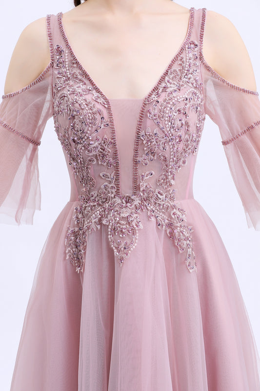 New Formal Dresses Women Elegant Banquet Sweet Pink Lace Appliques Beading Formal Evening Gowns Vestido De Noche - LiveTrendsX