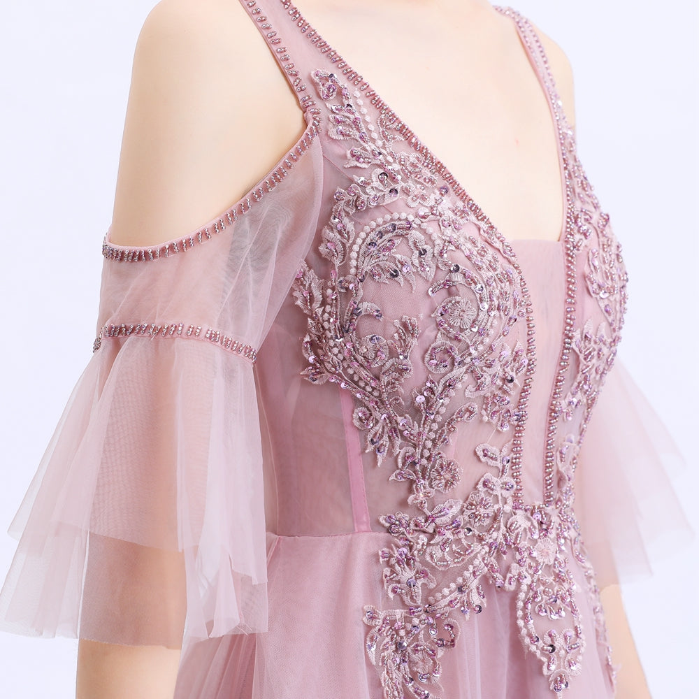 New Formal Dresses Women Elegant Banquet Sweet Pink Lace Appliques Beading Formal Evening Gowns Vestido De Noche - LiveTrendsX