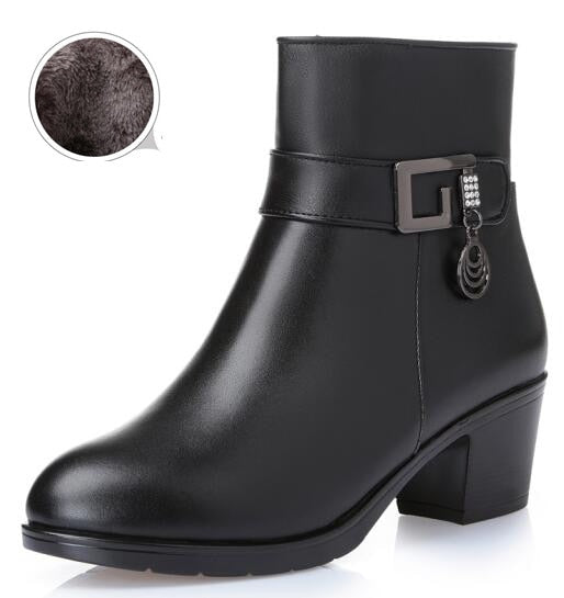 Genuine Leather women boots  2020 winter thick wool lined genuine Leather women snow boots large size women winter shoes - LiveTrendsX