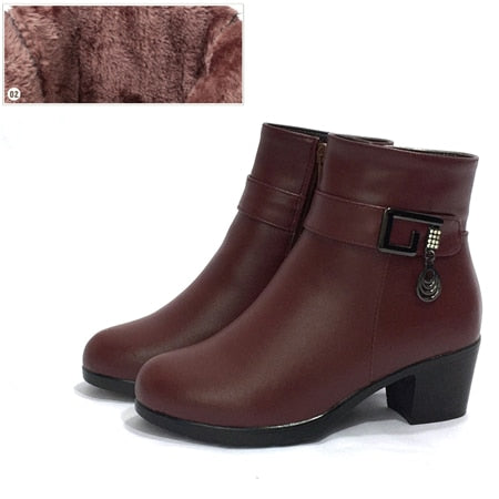 Genuine Leather women boots  2020 winter thick wool lined genuine Leather women snow boots large size women winter shoes - LiveTrendsX