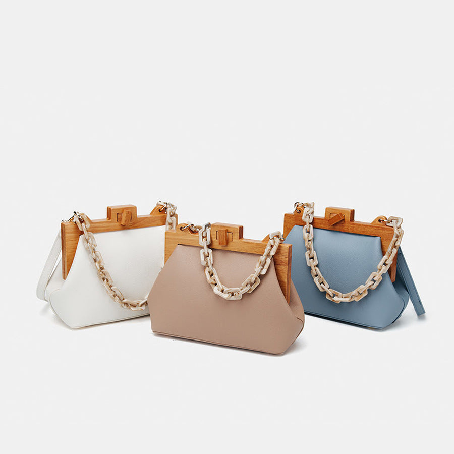 Women Box Bag Bucket Bag Wooden Clip Evening Bag Acrylic Chain