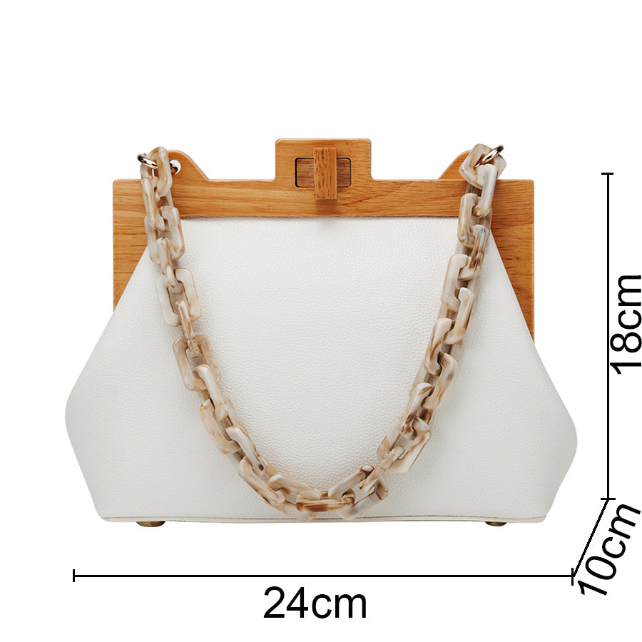 Women Box Bag Bucket Bag Wooden Clip Evening Bag Acrylic Chain