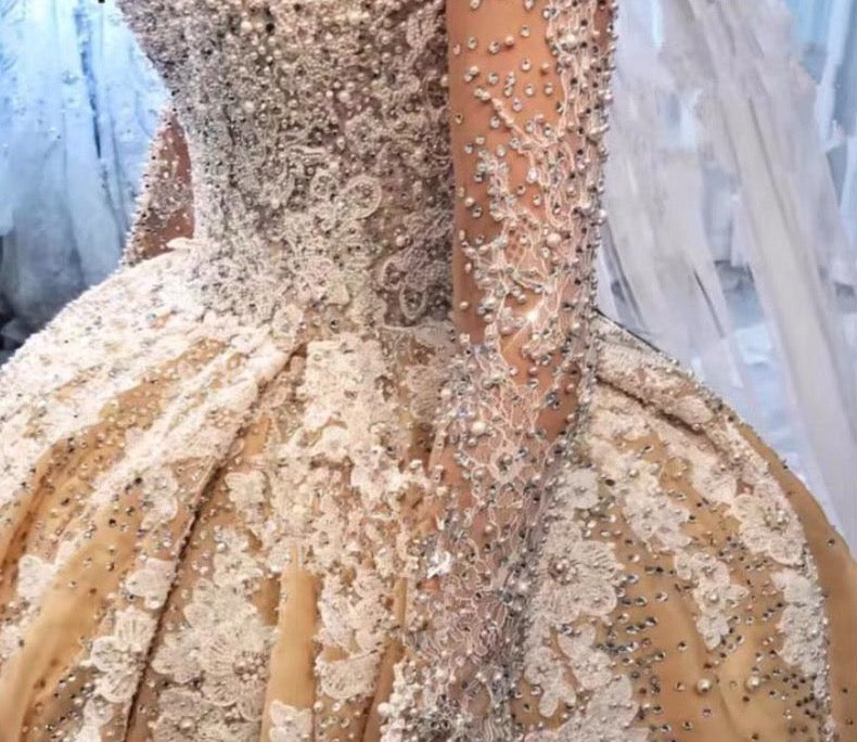 3D Pearl Luxury Wedding Dress 2020 Custom Made Wedding Dress 2020 Beaded Lace Bridal Dress - LiveTrendsX