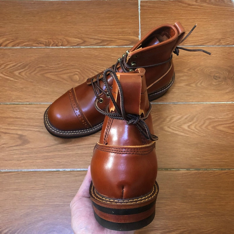 Men's Brown Leather Lace-Up Motorcycle Boots - LiveTrendsX made-to-order fit view 5
