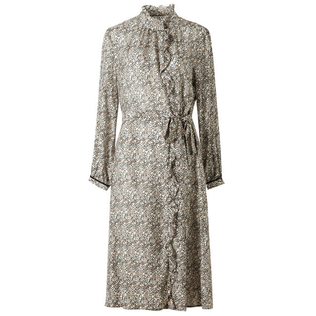 Women Leopard Print Dress Long Sleeves Midi Dress Women 50%Silk 50%Cotton 2020 Elegant Sash Party Dress Vestidos - LiveTrendsX