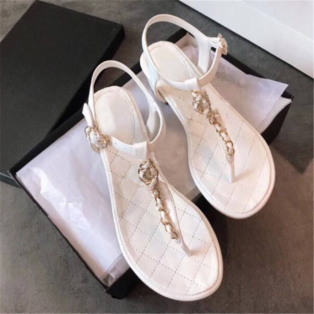 New Summer Sweet Women's Sandals Classic Chain Low Heels Women's Shoes Office/Outside Soft Comfortable Ladies Casual Shoes - LiveTrendsX