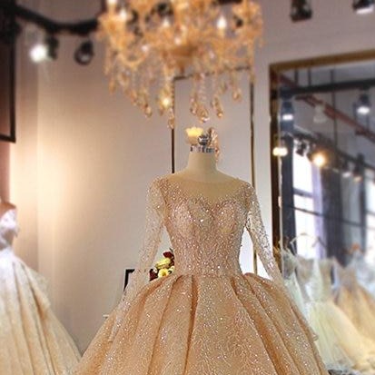 Champagne color long train wedding dress wedding gown bridal dress bridal gown - LiveTrendsX