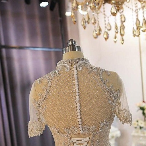 Luxury full heavy beading bridal wedding dress custom order with long train dubai weddings - LiveTrendsX
