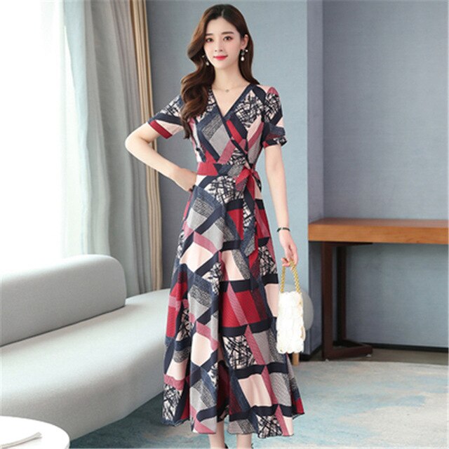 Chiffon dress  Korean summer new temperament lady waist was thin and big swing long fashion floral dress women - LiveTrendsX