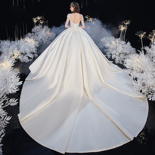 Beading Appliques Best France Satin Wedding Dresses With Chapel Train \Robe Mariage Lace Up Princess Bridal Gowns - LiveTrendsX