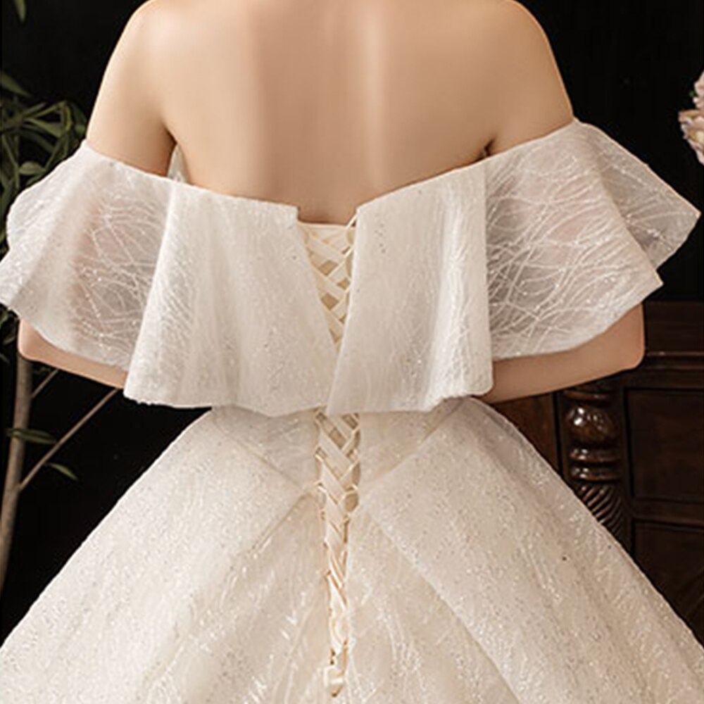 Custom Made Shiny Wedding Dresses Plus Size Abito Da Sposa Sweetheart Neck Short Sleeve Sparkly Bridal Gowns - LiveTrendsX