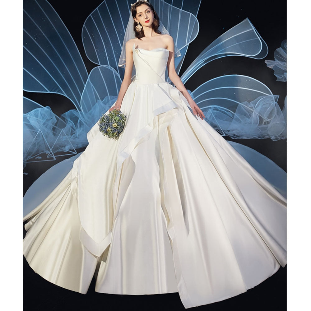 Best France Satin Gorgeous Ball Gown Wedding Dress Plus Size  Vestido De Casamento Elegant Bridal Dresses China - LiveTrendsX