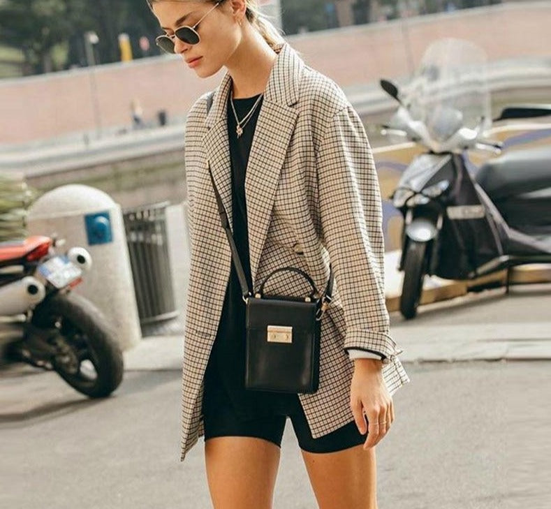 Double Breasted Plaid Blazer Women Khaki Pocket Long Sleeve Office Ladies Blazer Autumn Jacket Female Outerwear Coats - LiveTrendsX