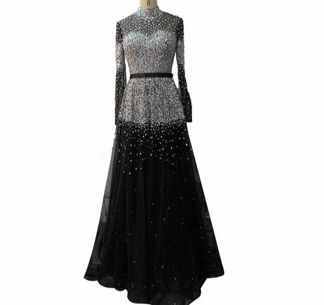 Latest Design Pink High Collar Evening Dresses 2020 Long Sleeves Sequined Sexy Formal Dress - LiveTrendsX