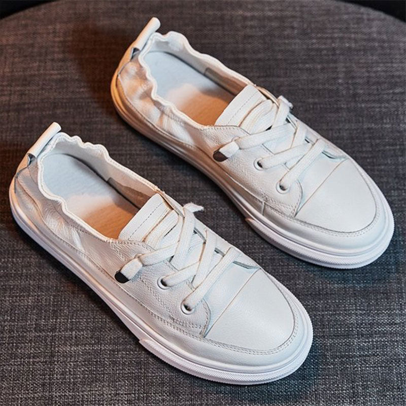 Women White Flats Pu Soft Leather Sneakers Canvas Loafers Comfort Lace Up Casual Spring Woman Vulcanized Shoes Summer Mocassins - LiveTrendsX