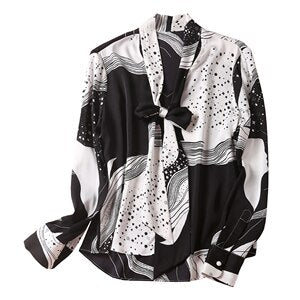 High Quality 100% Silk Blouse Women Lightweight Fabric Printed Ruffle Long Sleeves Formal Tops Elegant Style New Fashion - LiveTrendsX
