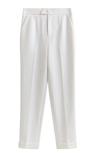 Straight Pants Women White High Waist Pockets Casual Pants Female Simple Design Vintage Style New Autumn Fashion - LiveTrendsX