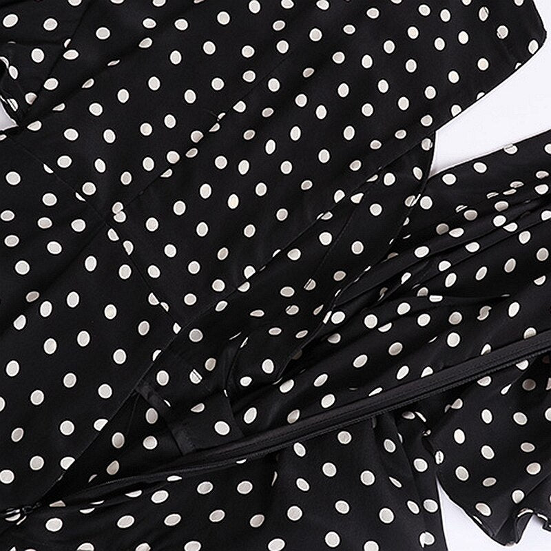 Polka Dot Jumpsuit Silk Mulberry Women Jumpsuit Printed Chiffon V Neck Half Sleeves Sashes Design Elegant Style New Fashion - LiveTrendsX