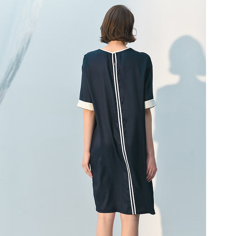 Women Silk Dress 100% Silk Office Lady Elegant Style V Neck Short Sleeves Sashes - LiveTrendsX