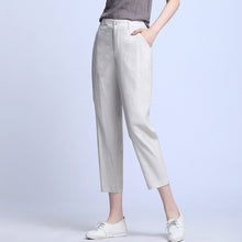 Load image into Gallery viewer, Pants Women 55% Linen Blended Mid Waist Pockets Solid Calf-length Pants Simple Design Plus Sizes Casual Pant New Fashion - LiveTrendsX
