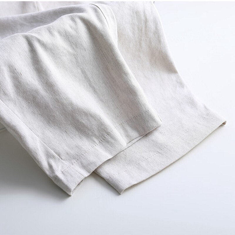 Pants Women 55% Linen Blended Mid Waist Pockets Solid Calf-length Pants Simple Design Plus Sizes Casual Pant New Fashion - LiveTrendsX