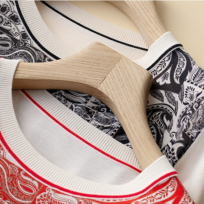 Silk T shirts Women Patchwork Knite Sleeve O Neck Print Top Women Short Sleeve Shirt - LiveTrendsX