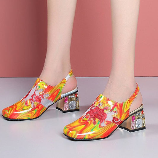 New Big Size 34-41 Patent Genuine Leather Sandals Women Party Flower Sandals Ladies High Heels Shoes Woman - LiveTrendsX