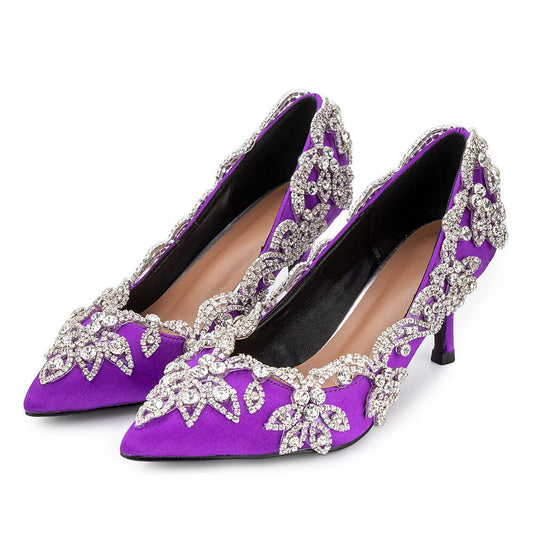 パーティーシューズ ダイヤモンド フローラル デコレーション ハイヒールシューズ