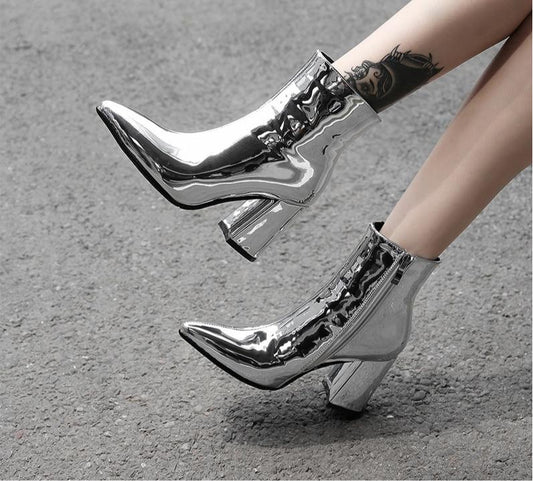 Sliver Gold Women Ankle Boots