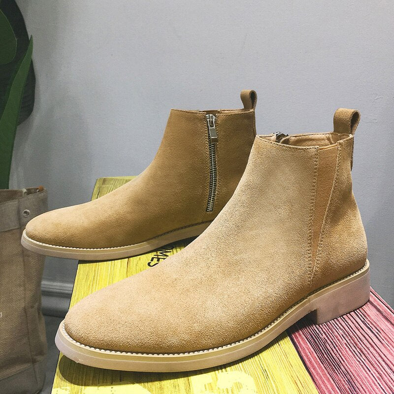 Men's Leather Zipper Warm Chelsea Boots - LiveTrendsX made-to-order fit view 1