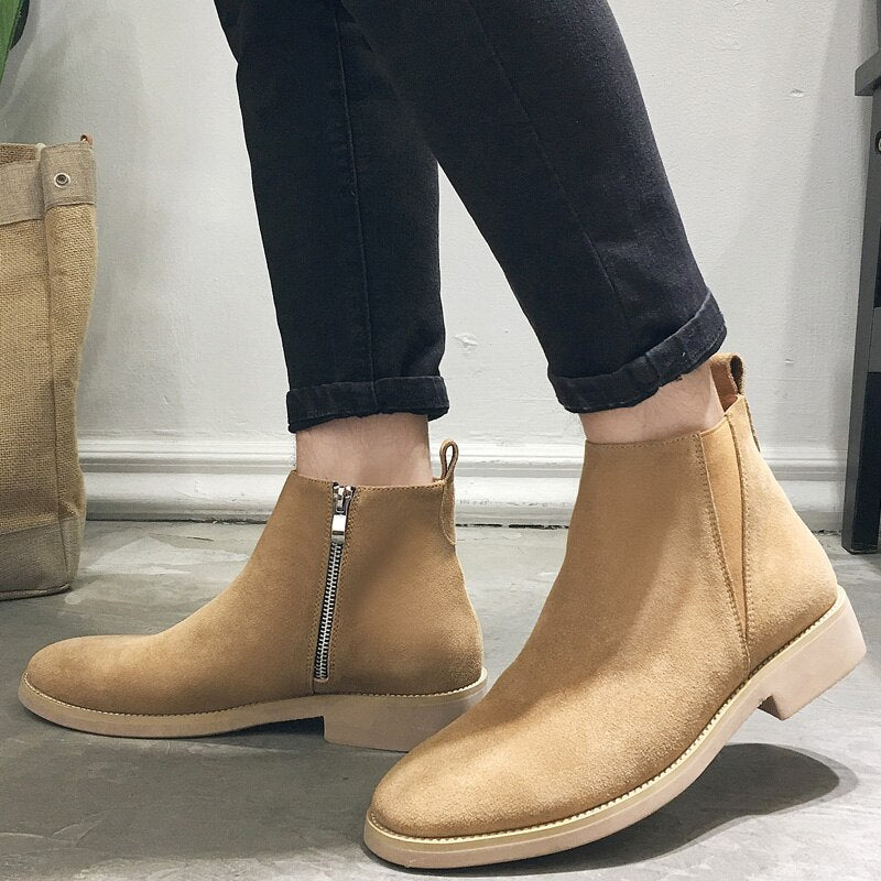 Men's Leather Zipper Warm Chelsea Boots - LiveTrendsX made-to-order fit view 2