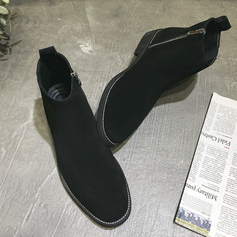 Men's Leather Zipper Warm Chelsea Boots - LiveTrendsX made-to-order fit view 3