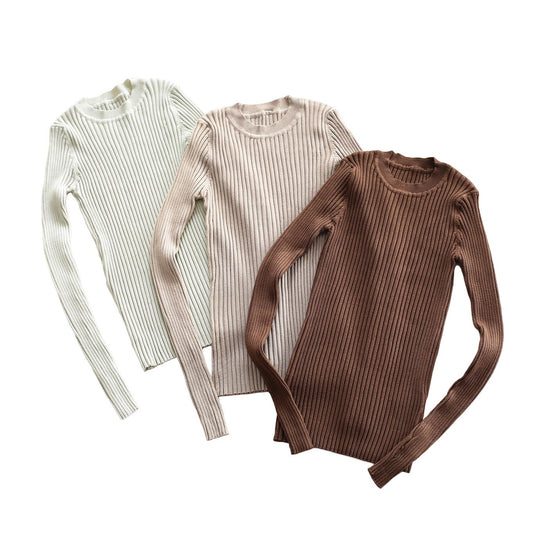 Women Sweater Pullover Basic Rib Knitted Cotton Tops Solid Crew Neck Essential Jumper Long Sleeve Sweaters With Thumb Hole - LiveTrendsX