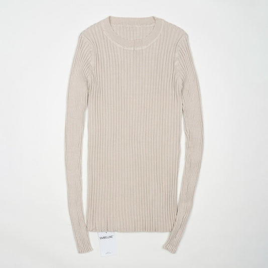 Women Sweater Pullover Basic Rib Knitted Cotton Tops Solid Crew Neck Essential Jumper Long Sleeve Sweaters With Thumb Hole - LiveTrendsX