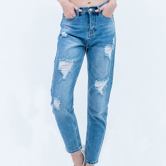 ladies ripped jeans for woman woman mom jeans pants boyfriend jeans women with high waist push up large size - LiveTrendsX