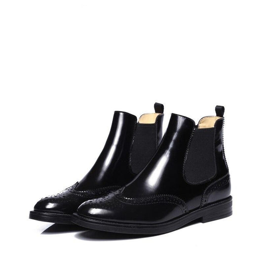 quality flats genuine leather chelsea boots slip on winter warm fur boots women brogue shoes - LiveTrendsX